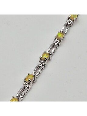 Vintage 90s 925 Sterling Silver Bracelet Yellow Opal Gemstones